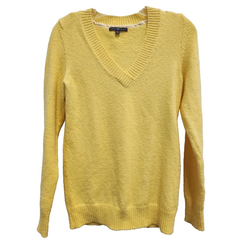 Gap Sweater Womens Medium Yellow Wool Blend V-Neck Pullover Timeless‎ Preppy